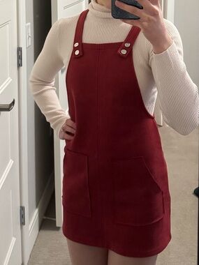 Red Pinafore Dress with Front Pockets